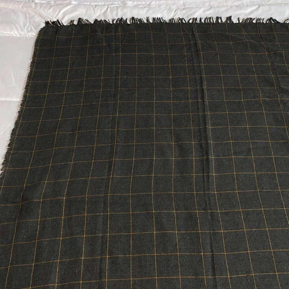Ikea Varkrage Windowpane Plaid Throw Blanket Lightweight Gray Orange 45